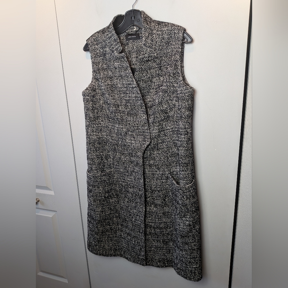 Karen Millen - Black & White Tweed Longline Women Vest Sleeveless Size 8 Wool - Picture 5 of 16